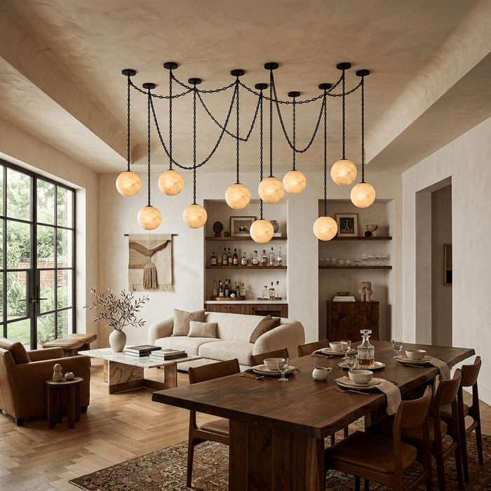 ndustrial Alabaster Orb Chain Chandelier - Simprolos
