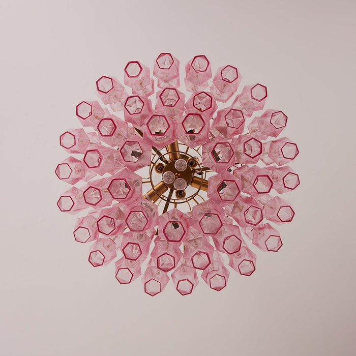 Pink Glass Prism Chandelier - Simprolos
