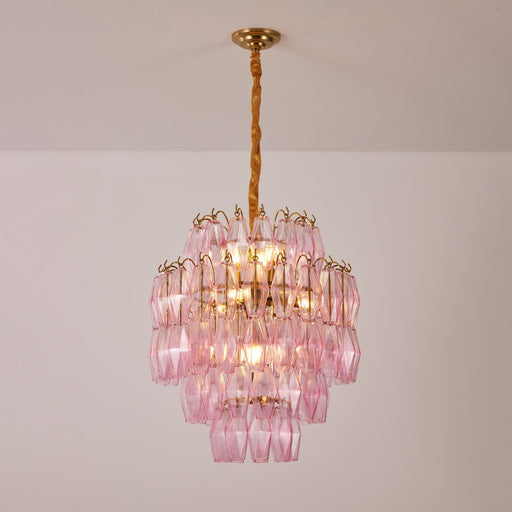 Pink Glass Prism Chandelier - Simprolos