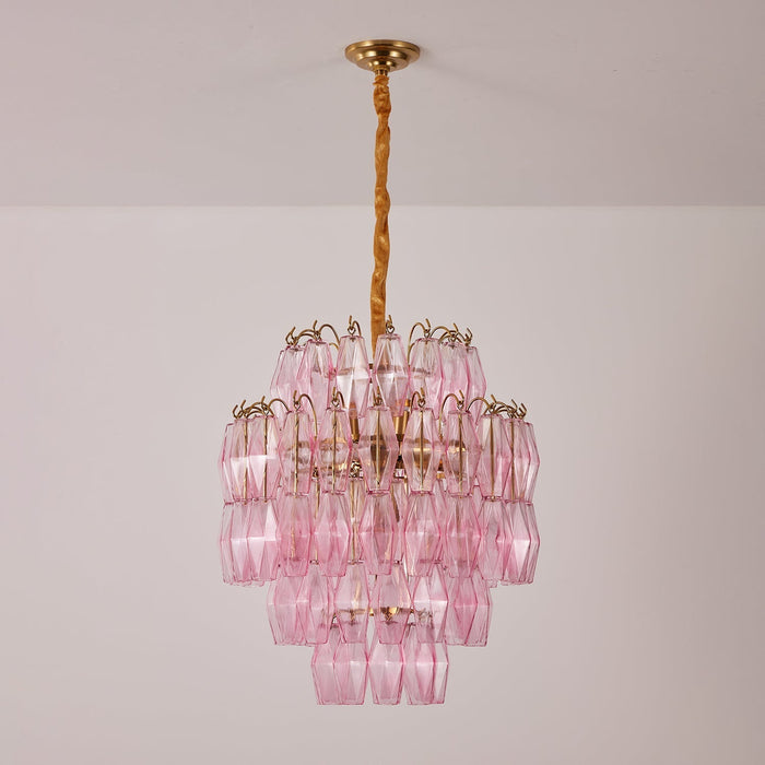 Pink Glass Prism Chandelier - Simprolos