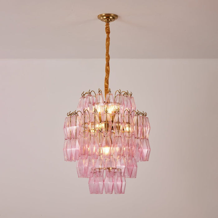 Pink Glass Prism Chandelier - Simprolos