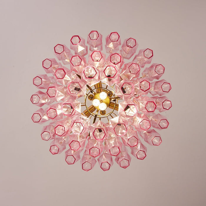Pink Glass Prism Chandelier - Simprolos