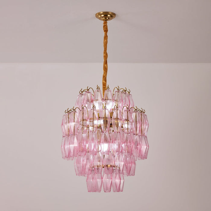 Pink Glass Prism Chandelier - Simprolos