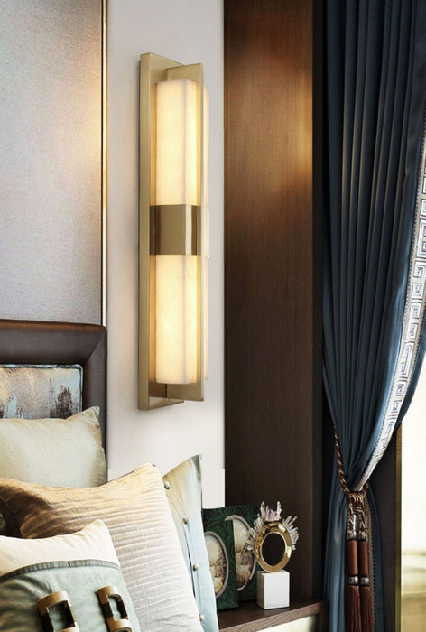 Rectangular Alabaster Brass Wall Sconce - Simprolos