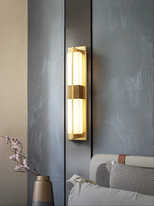 Rectangular Alabaster Brass Wall Sconce - Simprolos