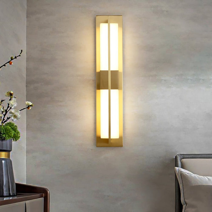 Rectangular Alabaster Brass Wall Sconce - Simprolos