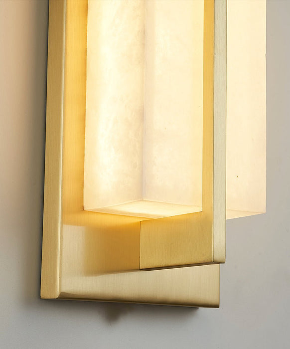 Rectangular Alabaster Brass Wall Sconce - Simprolos