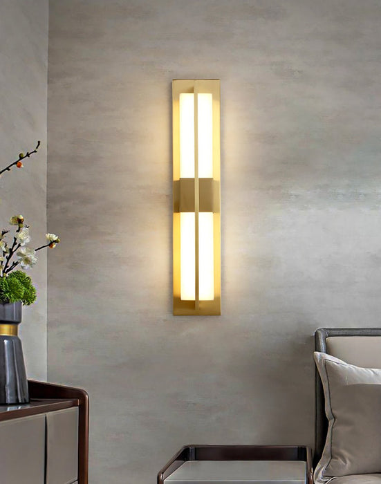 Rectangular Alabaster Brass Wall Sconce - Simprolos