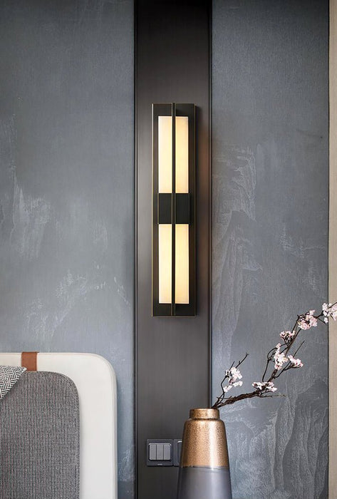 Rectangular Alabaster Brass Wall Sconce - Simprolos