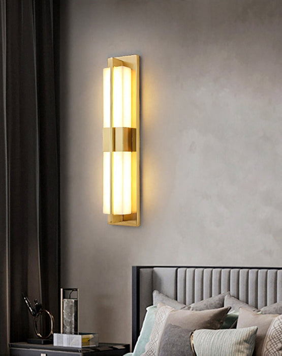 Rectangular Alabaster Brass Wall Sconce - Simprolos