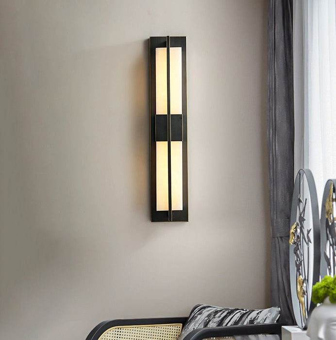 Rectangular Alabaster Brass Wall Sconce - Simprolos