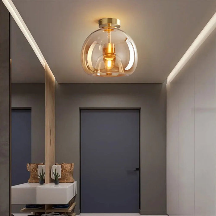 Retro Copper Glass Semi Flush Mount Ceiling Light - Simprolos