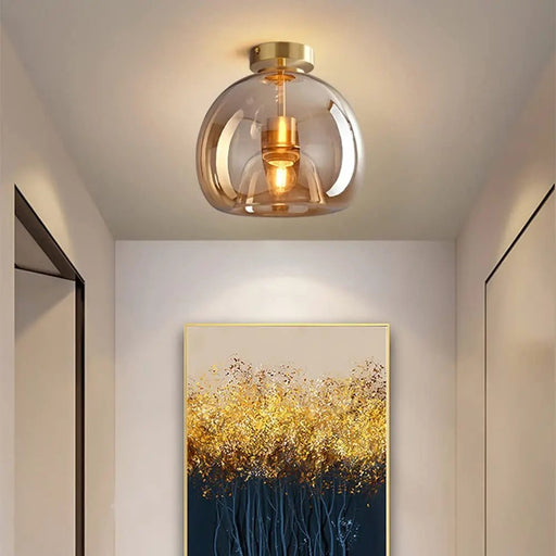 Retro Copper Glass Semi Flush Mount Ceiling Light - Simprolos