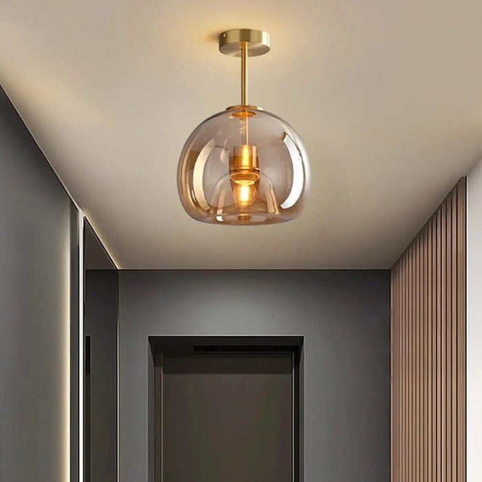 Retro Copper Glass Semi Flush Mount Ceiling Light - Simprolos
