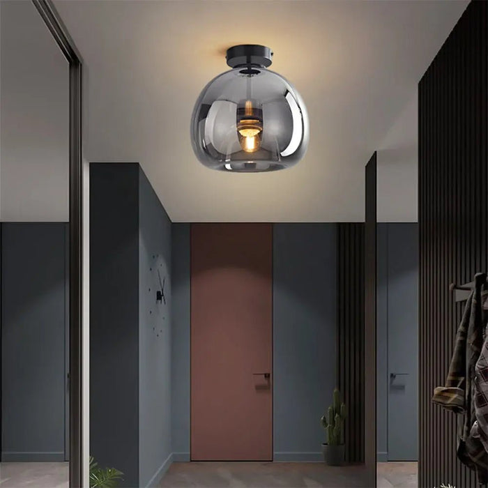 Retro Copper Glass Semi Flush Mount Ceiling Light - Simprolos