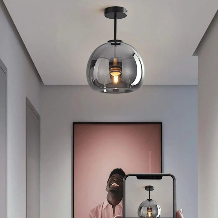 Retro Copper Glass Semi Flush Mount Ceiling Light - Simprolos