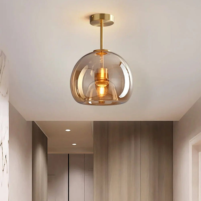 Retro Copper Glass Semi Flush Mount Ceiling Light - Simprolos