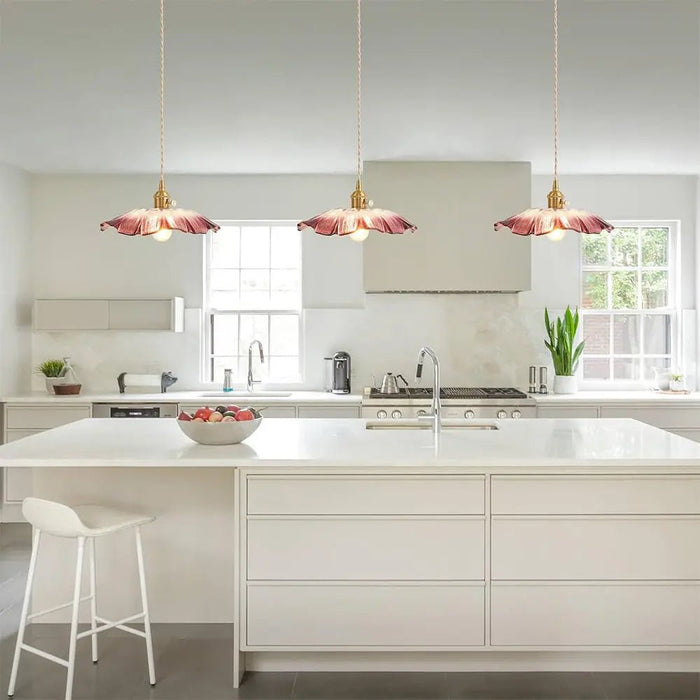 Retro Flower Shape Glass Pendant Light For Dining Room - Simprolos