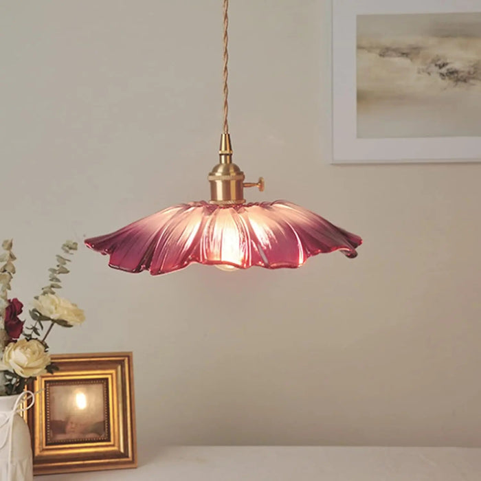 Retro Flower Shape Glass Pendant Light For Dining Room - Simprolos