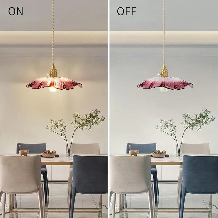 Retro Flower Shape Glass Pendant Light For Dining Room - Simprolos