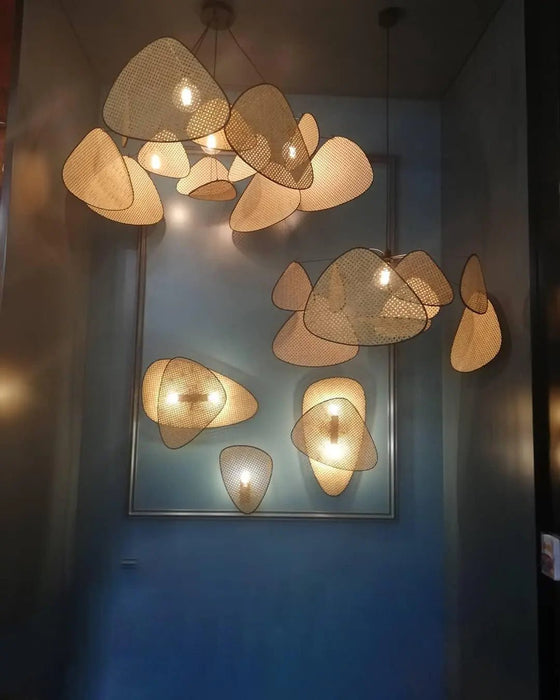 Screen Cannage Suspension Rattan Petal Pendant Lamp - Simprolos