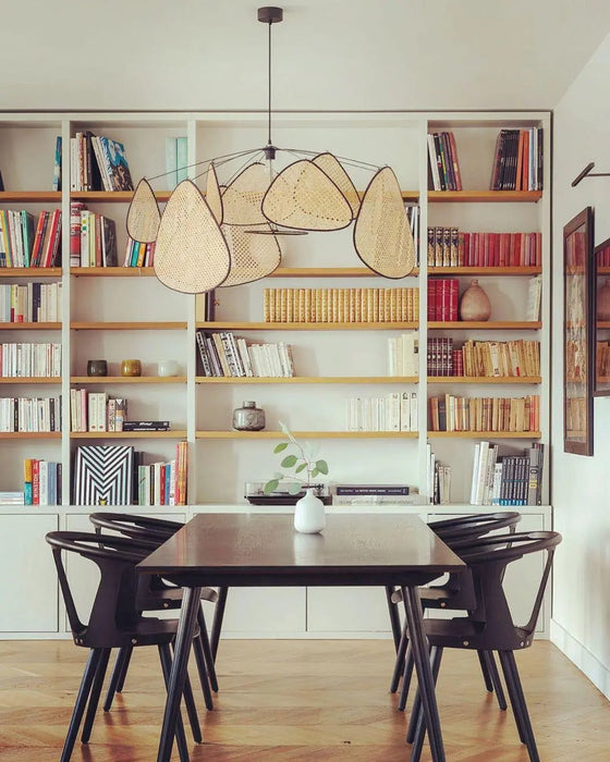 Screen Cannage Suspension Rattan Petal Pendant Lamp - Simprolos