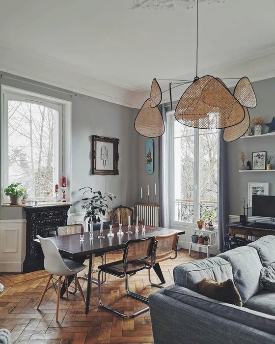 Screen Cannage Suspension Rattan Petal Pendant Lamp - Simprolos