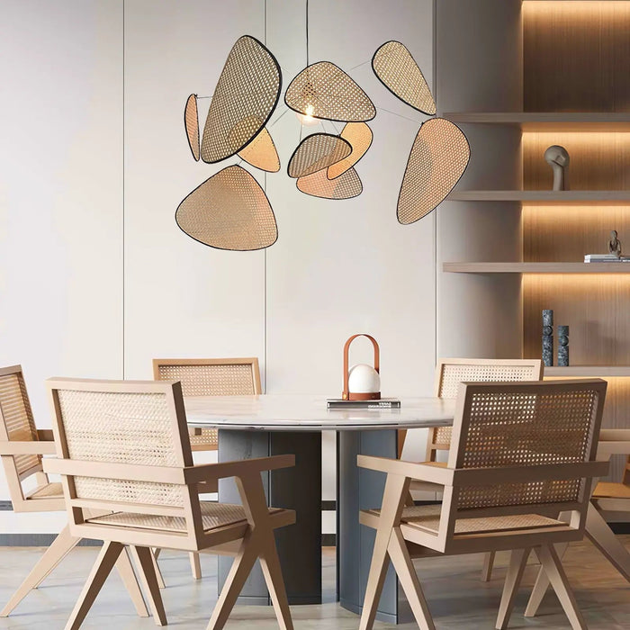 Screen Cannage Suspension Rattan Petal Pendant Lamp - Simprolos