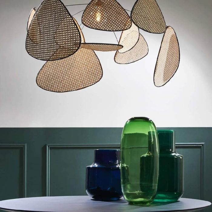 Screen Cannage Suspension Rattan Petal Pendant Lamp - Simprolos