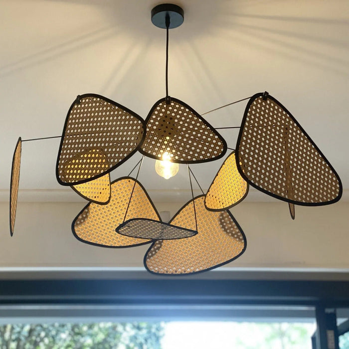 Screen Cannage Suspension Rattan Petal Pendant Lamp - Simprolos