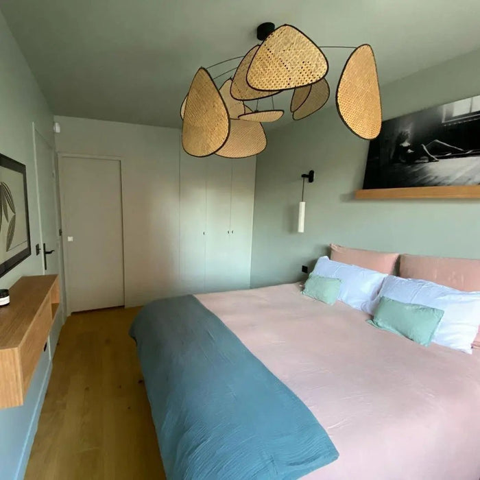 Screen Cannage Suspension Rattan Petal Pendant Lamp - Simprolos