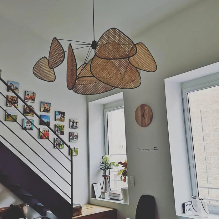 Screen Cannage Suspension Rattan Petal Pendant Lamp - Simprolos