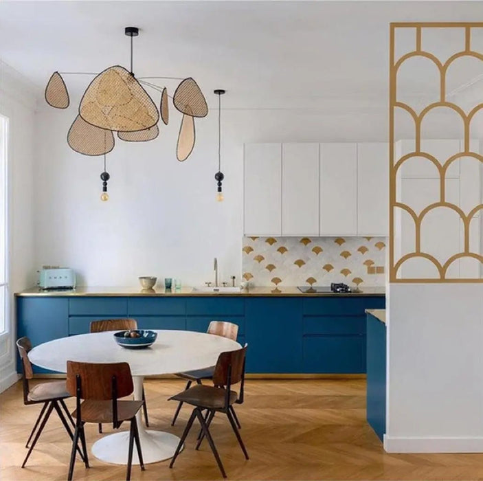 Screen Cannage Suspension Rattan Petal Pendant Lamp - Simprolos