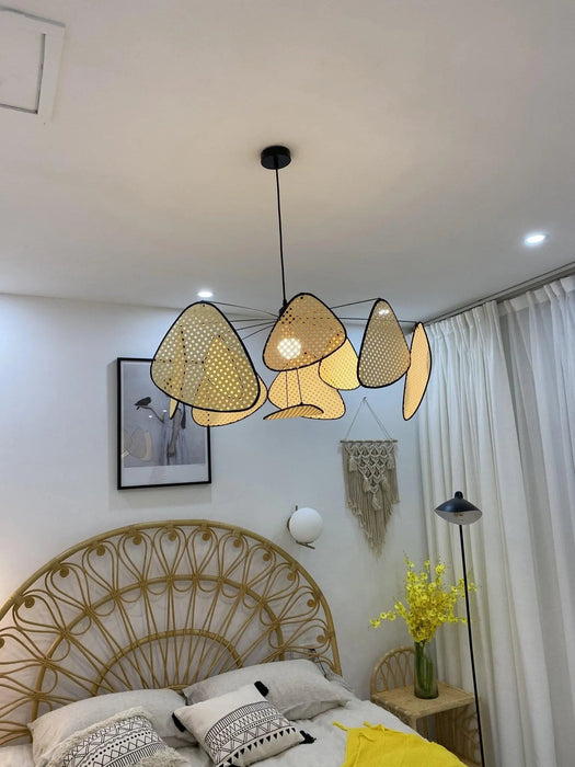 Screen Cannage Suspension Rattan Petal Pendant Lamp - Simprolos