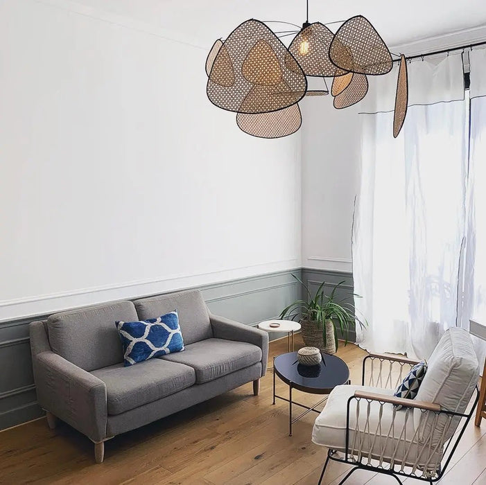 Screen Cannage Suspension Rattan Petal Pendant Lamp - Simprolos