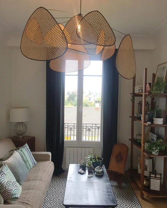 Screen Cannage Suspension Rattan Petal Pendant Lamp - Simprolos