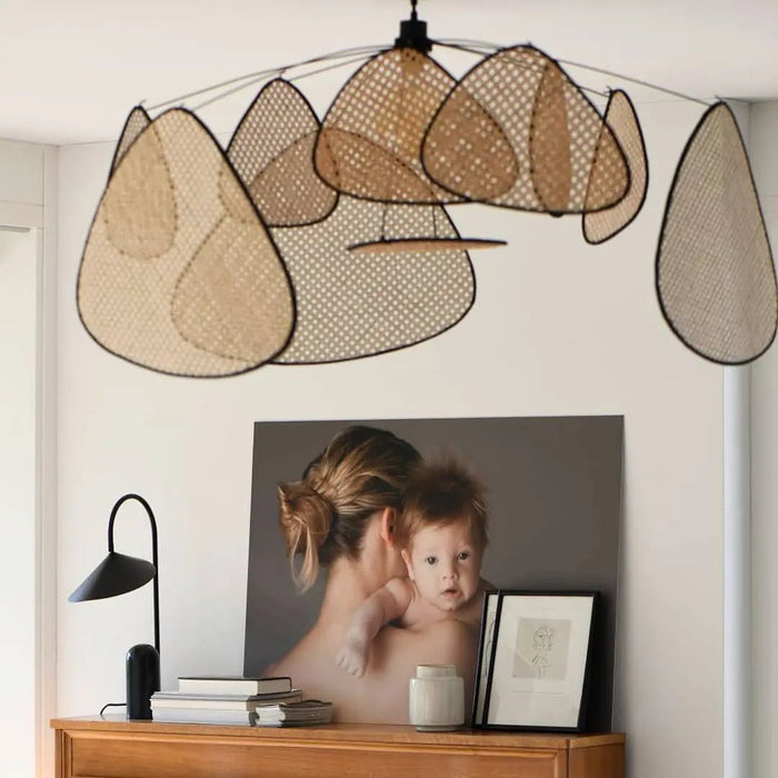 Screen Cannage Suspension Rattan Petal Pendant Lamp - Simprolos