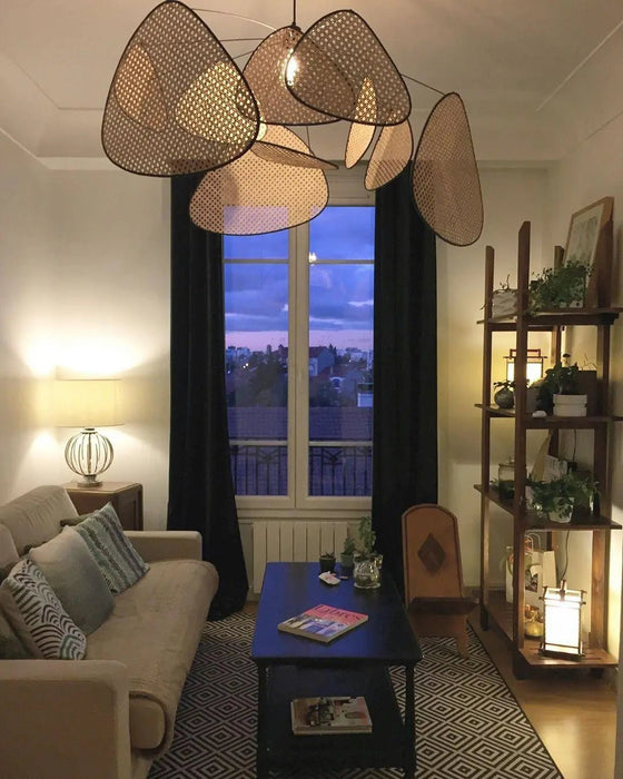 Screen Cannage Suspension Rattan Petal Pendant Lamp - Simprolos