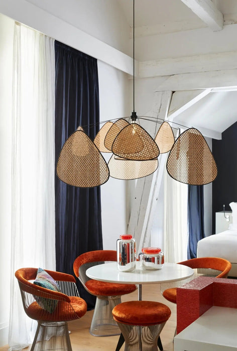 Screen Cannage Suspension Rattan Petal Pendant Lamp - Simprolos