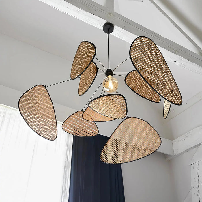 Screen Cannage Suspension Rattan Petal Pendant Lamp - Simprolos
