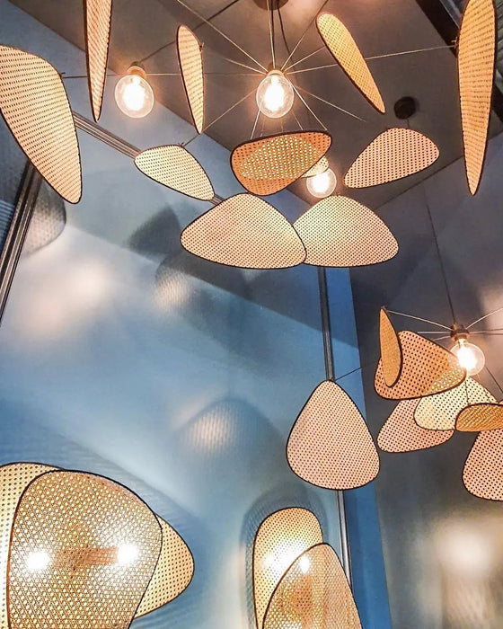 Screen Cannage Suspension Rattan Petal Pendant Lamp - Simprolos