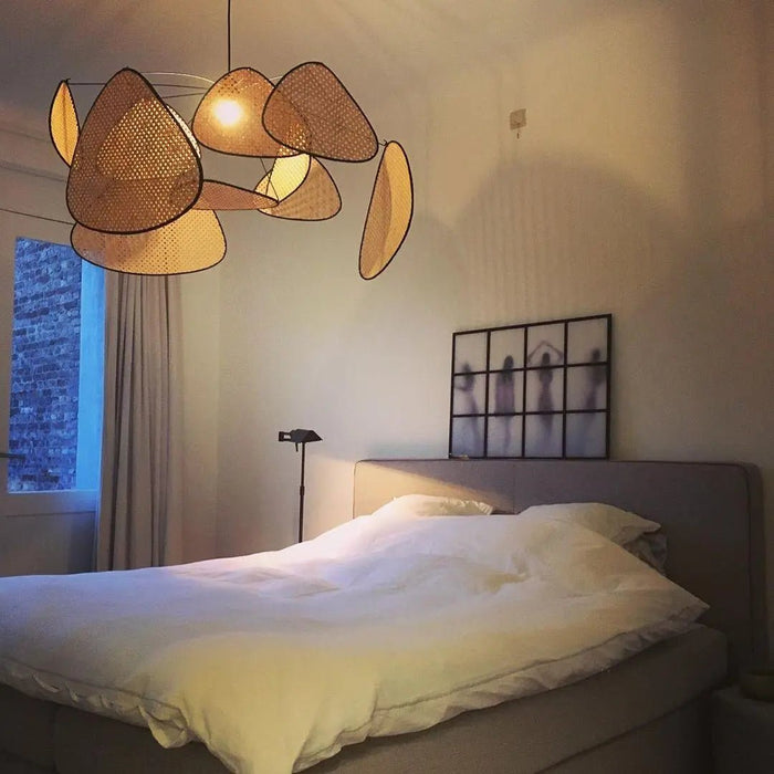 Screen Cannage Suspension Rattan Petal Pendant Lamp - Simprolos
