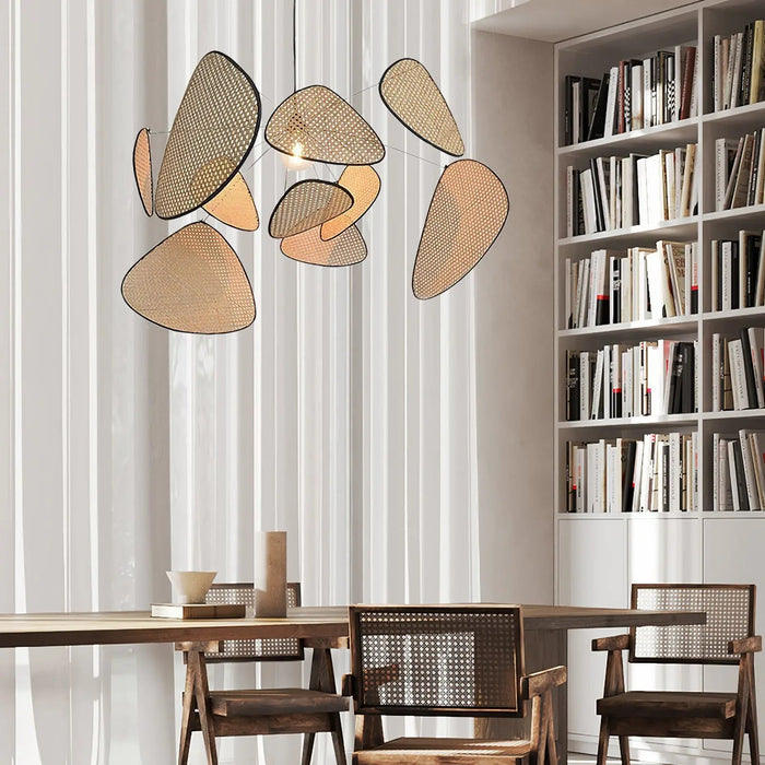 Screen Cannage Suspension Rattan Petal Pendant Lamp - Simprolos