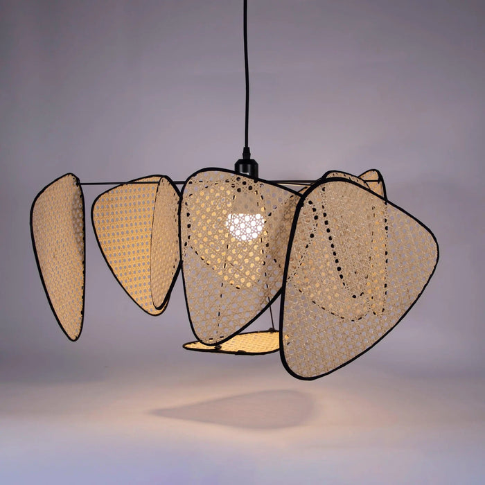Screen Cannage Suspension Rattan Petal Pendant Lamp - Simprolos