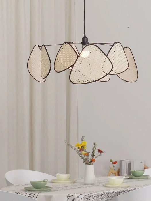Screen Cannage Suspension Rattan Petal Pendant Lamp - Simprolos