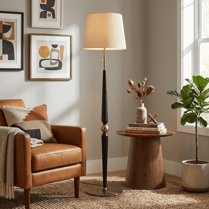 Solenne Sculpted Wood Floor Lamp - Simprolos