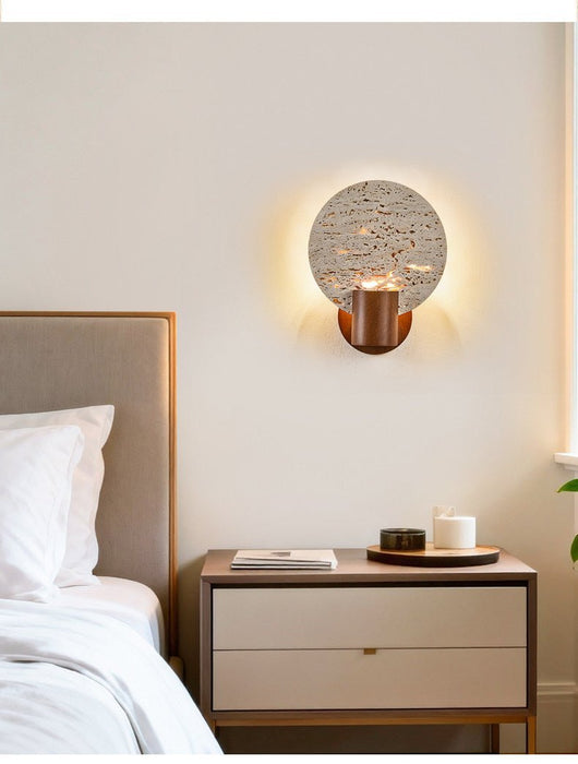 Solis Travertine Round Wall Light - Simprolos