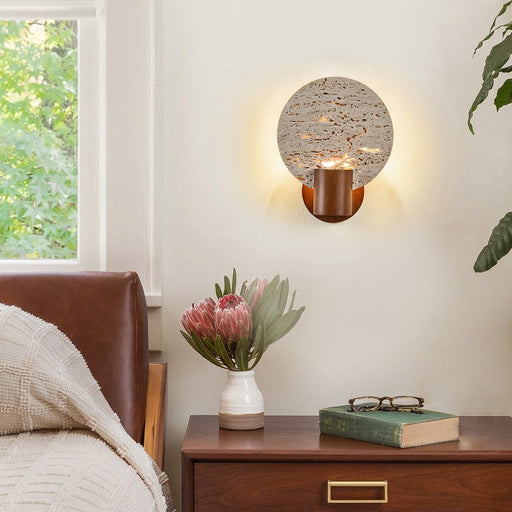 Solis Travertine Round Wall Light - Simprolos