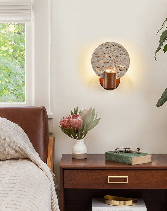 Solis Travertine Round Wall Light - Simprolos