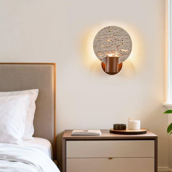 Solis Travertine Round Wall Light - Simprolos